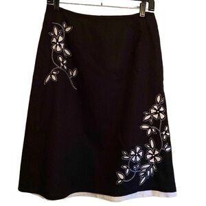 Vintage Talbots Black And White Y2K Floral 100% Cotton Mini A-line Skirt Size 6